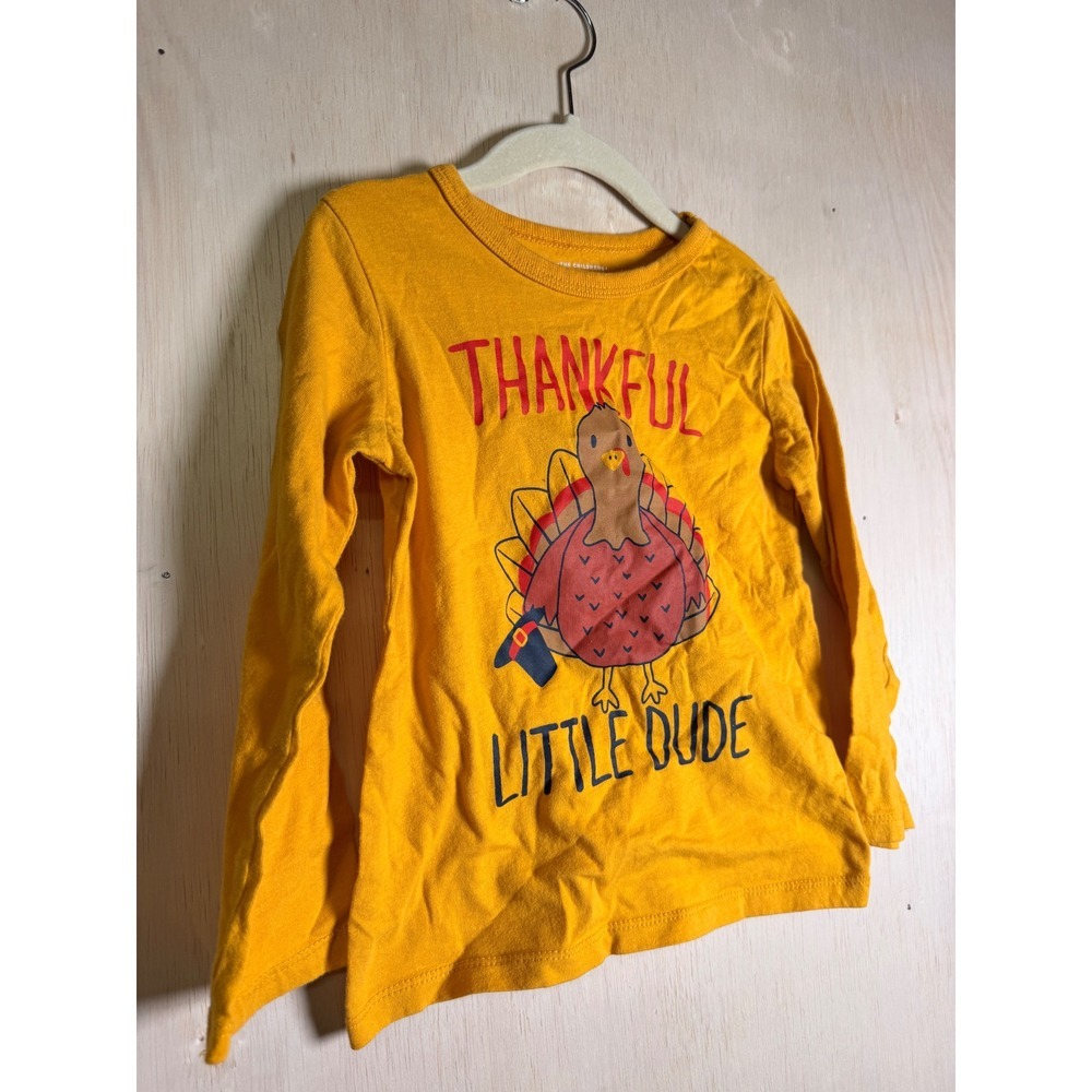 The Childrens Place Graphic Tee Kids 3T Yellow Excellent Thankful Little Dude - Picture 2 of 4